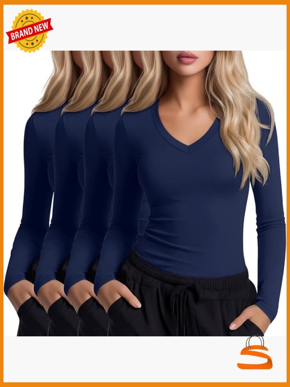 4 Pack Long Sleeve V Neck Underscrub Shirts Slim Fit Stretchy Nurse Tops